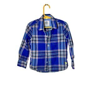 Mini Boden Boys Blue Plaid Long Sleeve Button-Down Shirt 2-3Y